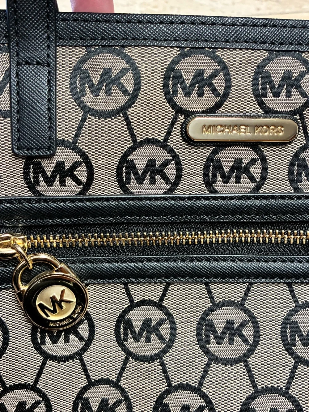 NEW Vintage Michael Kors black and beige Monogram Tote